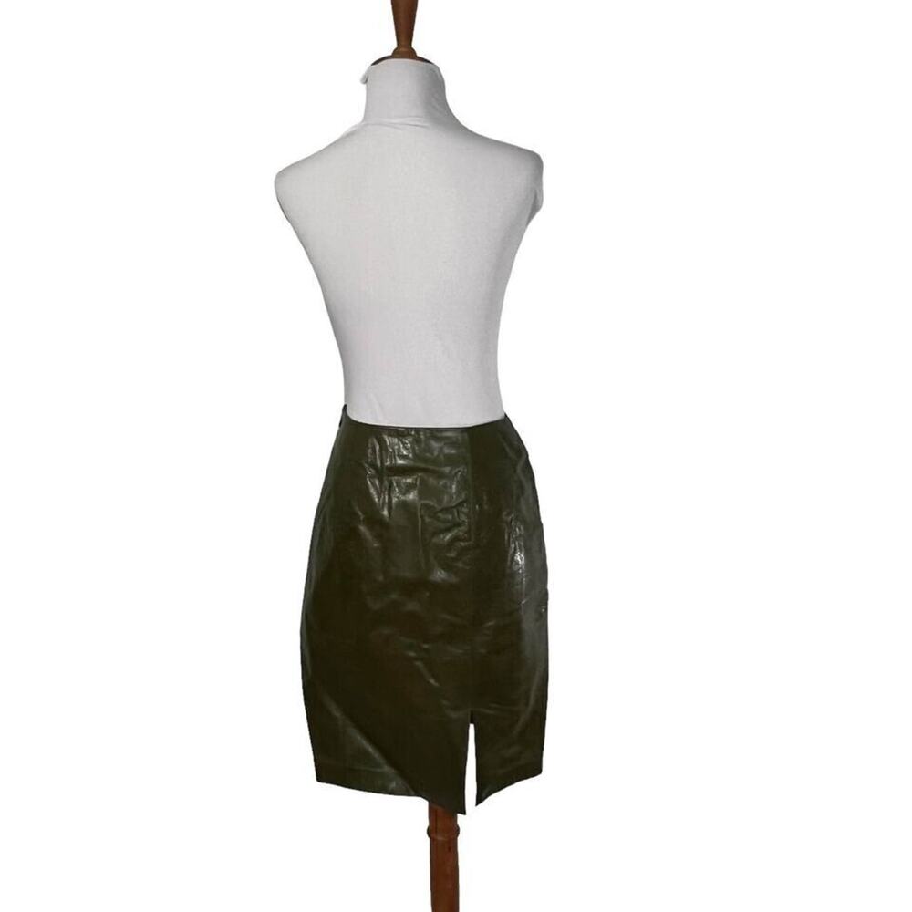 Vintage 80s Linda Allard for Ellen Tracy Olive Green Leather skirt 4 Petite - Picture 5 of 8
